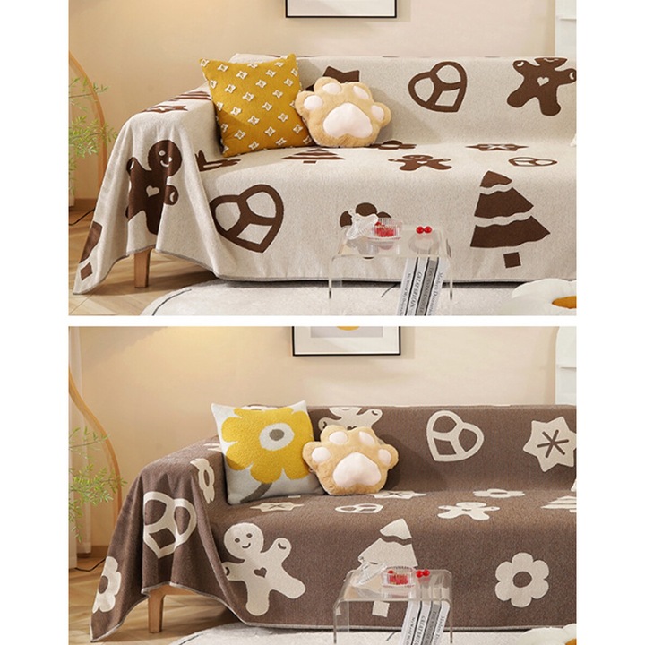 Patura reversibila pentru canapea, chenille, 180x130cm, multicolor