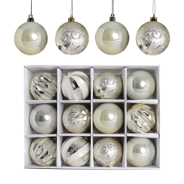 Set 12 globuri decorative de Craciun, 6cm, plastic