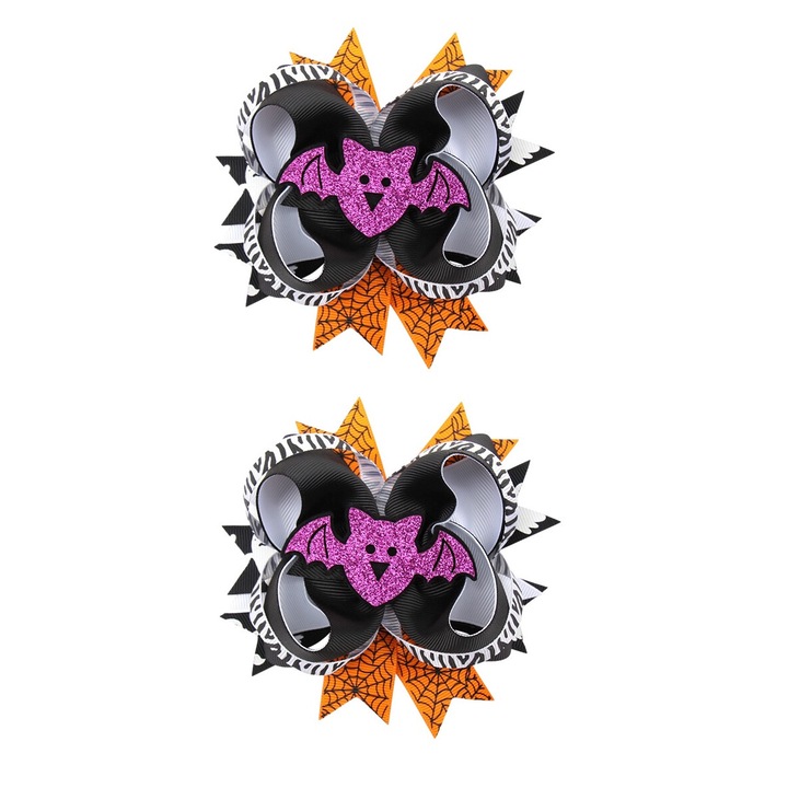 Set 2 accesorii par pentru petrecere Halloween, Model fantoma si lilieci, Panza, 4.5x4.5in, Multicolor