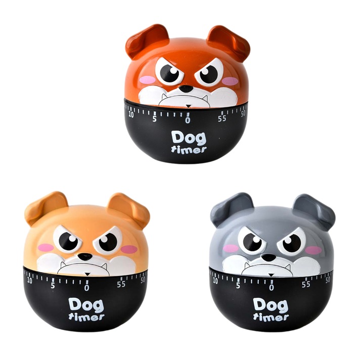 Set 3 Temporizatoare Bucatarie Mecanice, model catelus, plastic, 7x6.5cm