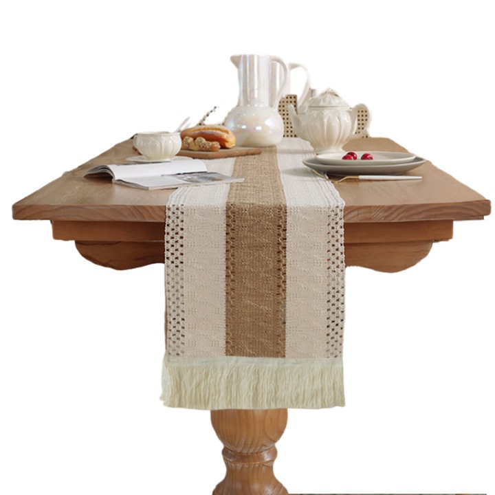 Traversa de masa, din bumbac, cu ciucuri, 30x180cm