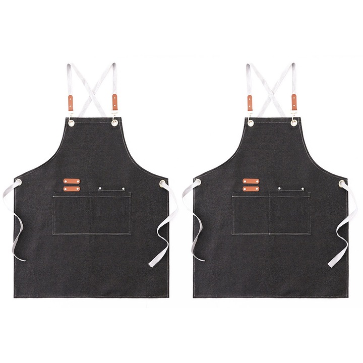 Set 2 sorturi de bucatarie din denim, Zeaicos, negru si albastru, 75x70cm