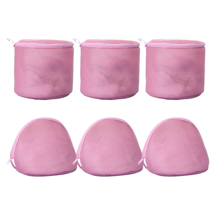 Комплект от 6 мрежести торби за пране на бельо, размер 15x16 см, розови