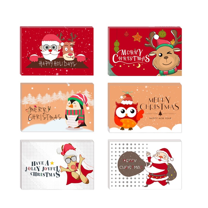 Set 24 felicitari de Craciun cu 24 plicuri si 24 autocolante, 10x15cm, pentru familie si prieteni