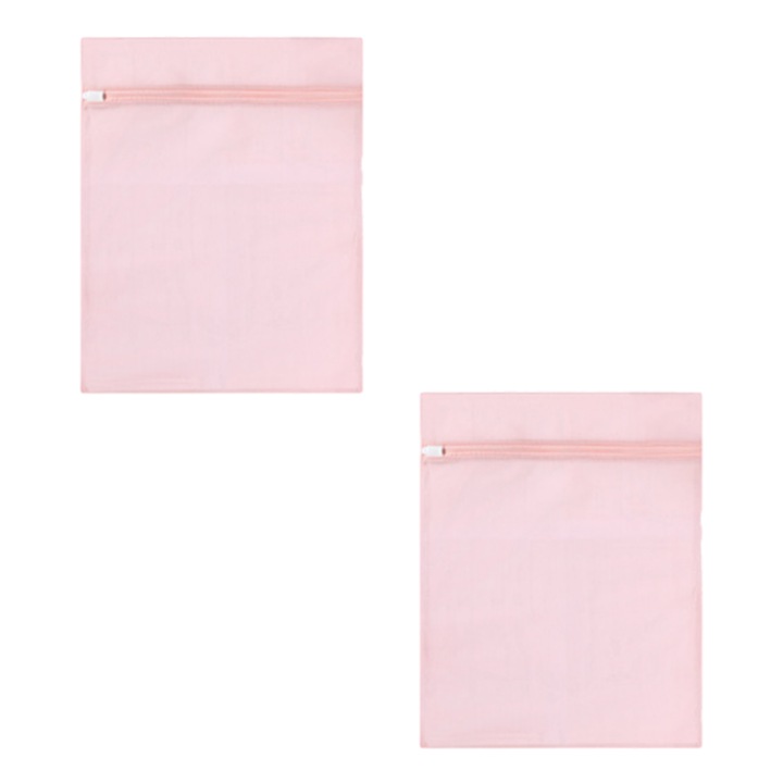 Set 2 saci de rufe, 50x40cm, pentru rufe delicate, plasa, cu fermoar, roz