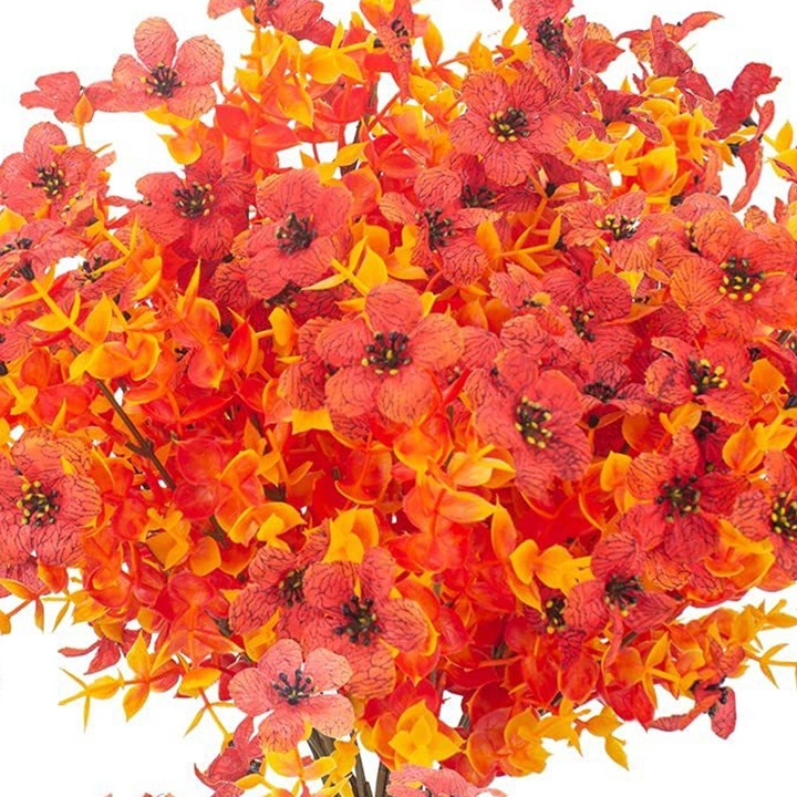 Set plante artificiale, Eucalyptus, rosu-portocalie, 35x15cm, 20 bucati