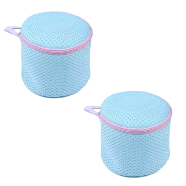 Комплект от 2 мрежести торби за пране за деликатни тъкани с вътрешен протектор, за пране, 15x17 см, розово/синьо
