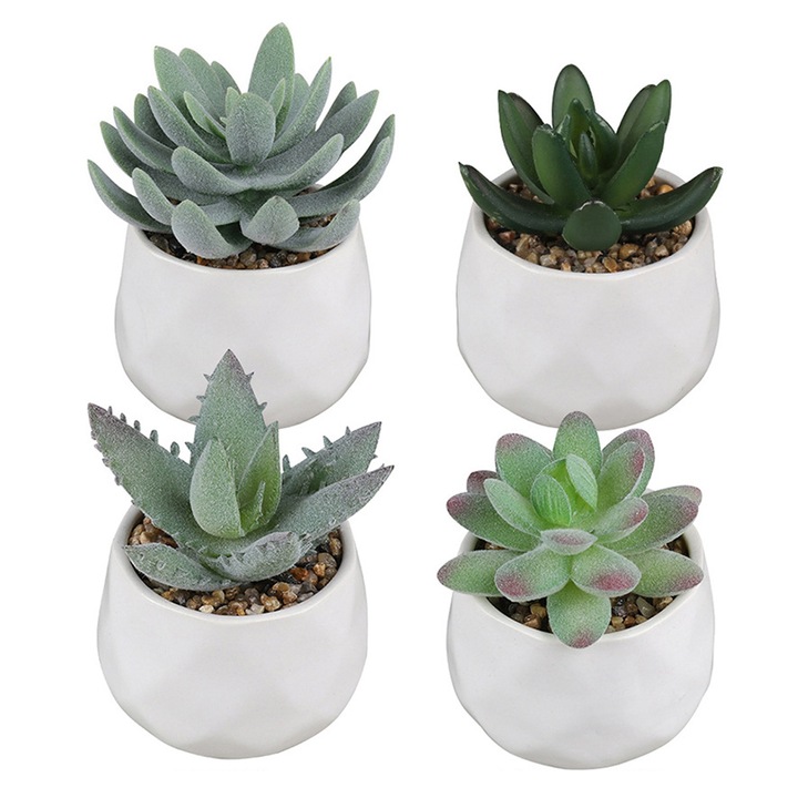 Set plante artificiale, verde, 8x8x10cm, 6 ghivece