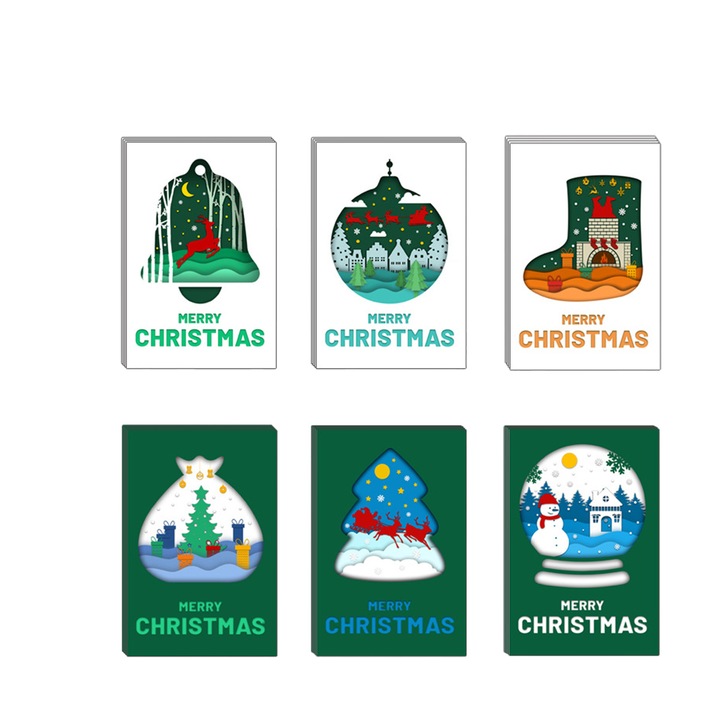 Set 24 felicitari de Craciun, cu 24 plicuri si 24 autocolante pentru plicuri, 10x15cm, multicolor