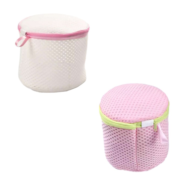 Комплект от 2 мрежести торби за пране за деликатно бельо с вътрешен протектор, за пране, 15x17 см, многоцветни