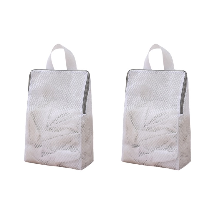 Комплект от 2 торби за пране с цип, прозрачни, Размери: 50x60см, 40x10см