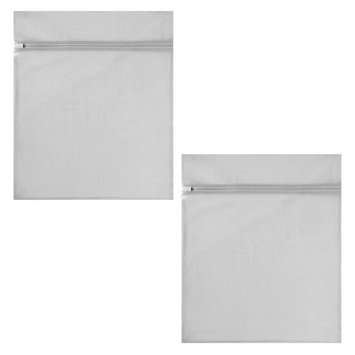 Set 2 saci de rufe, 60x50cm, pentru rufe delicate, plasa, cu fermoar, gri