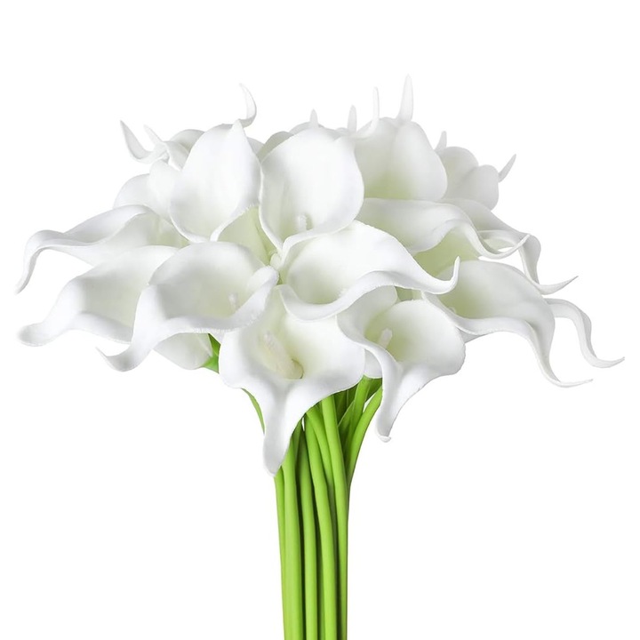 Buchet artificial, Crin, 20 fire, Plastic, 34x10cm, Alb/Verde