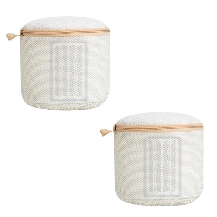 Set 2 saci de spalare din plasa pentru lenjerie, cu protectie interna, pentru rufe delicate, alb