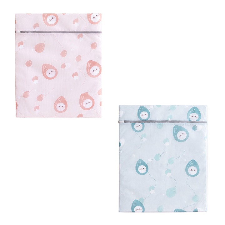 Set 2 saci de rufe din plasa, 60x50cm, cu fermoar, roz/albastru