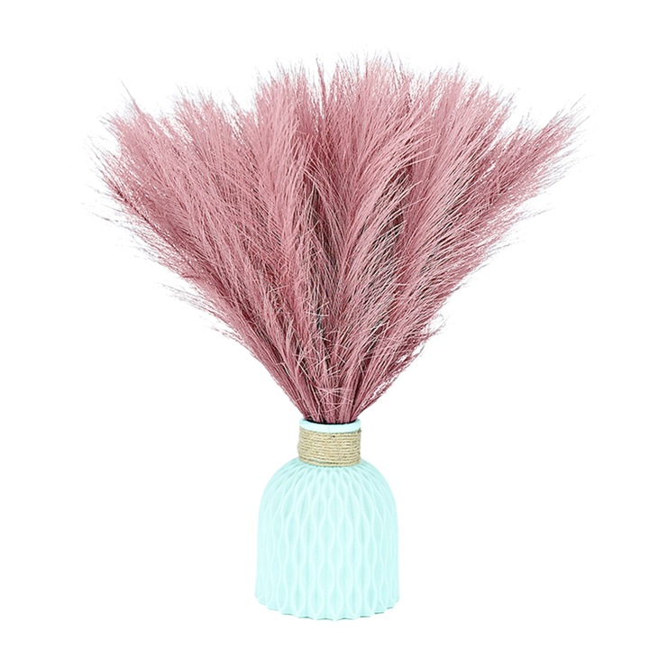 Set vaza decorativa/28 bucati iarba Pampas, rosu roz/albastru, 40x45cm