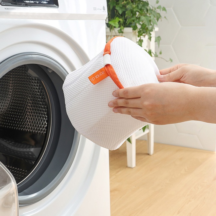 Комплект от 3 торби за пране на бельо с вътрешен протектор, Торби за пране, бяло/оранжево