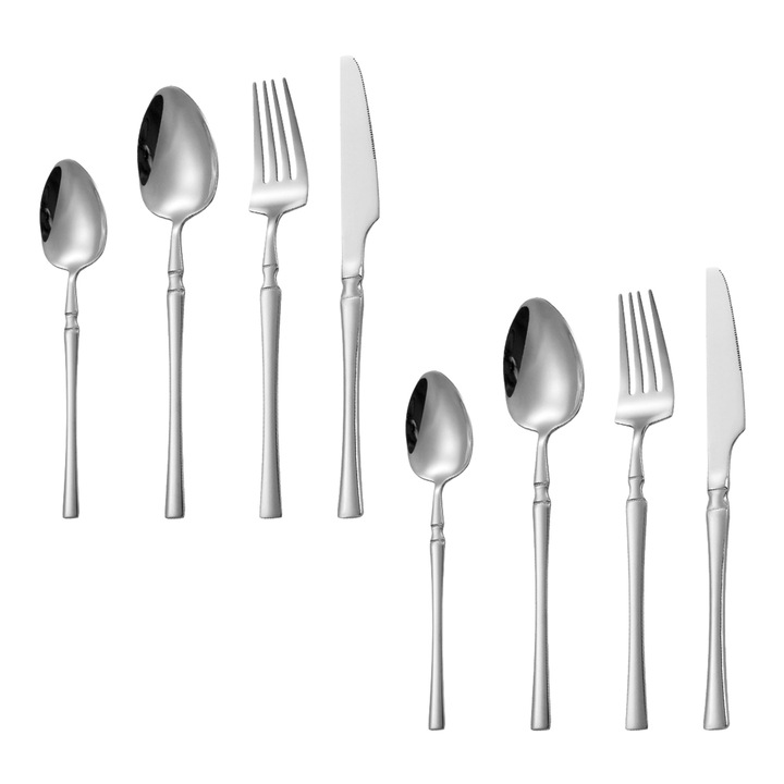 Set 8 piese ustensile din otel inoxidabil, argintiu/auriu/negru/sampanie, modern, usor