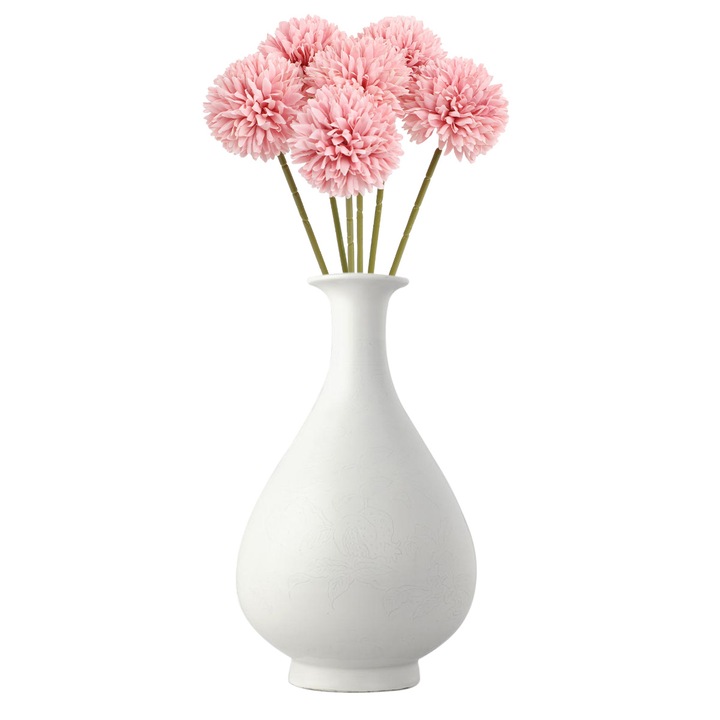 Set 12 flori artificiale crizanteme din matase, roz inchis, 11.5 inch, 2.7x2.7 inch