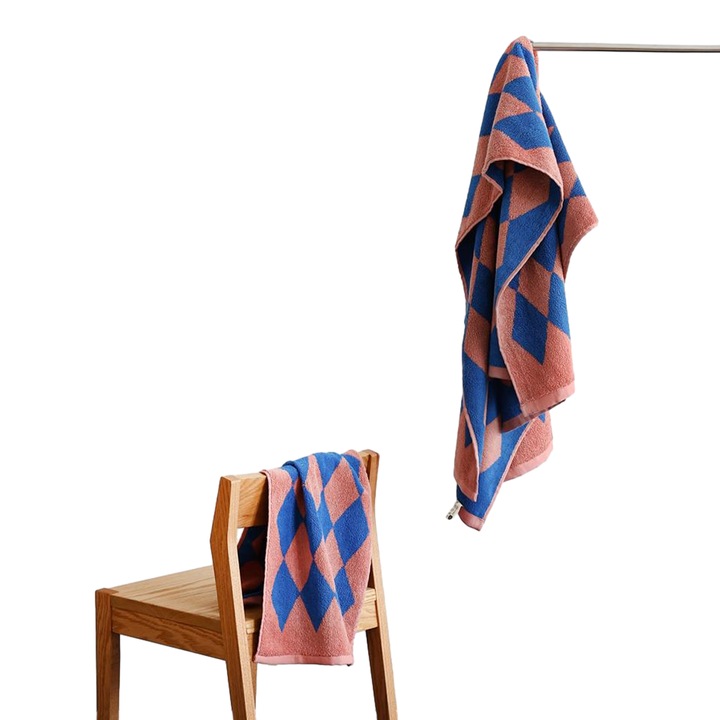 Комплект кърпи за баня, 2 бр., ромб модел, памук, многоцветни, 70x140 см, 35x75 см