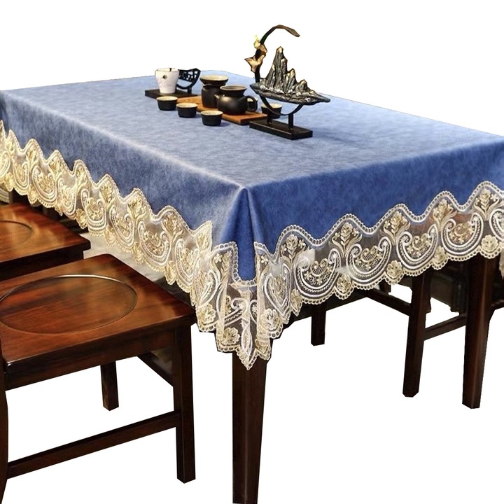 Fata de masa rectangulara din piele, 130x180cm, albastra, set