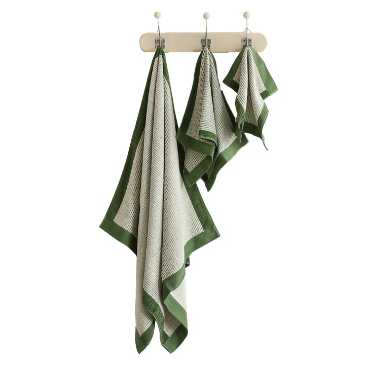 Комплект от 3 памучни кърпи, 34x34см, 35x75см, 70x140см, кафяво/зелено