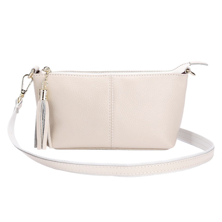 Női táska, ökológiai bőr, fehér, 21x12x2,5cm