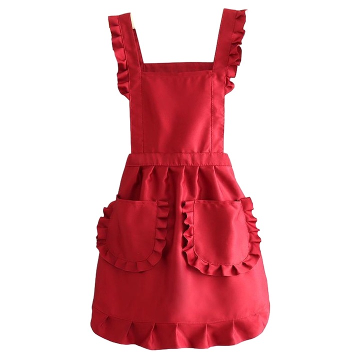 Sort bucatarie, bumbac, rosu aprins, 73x65cm