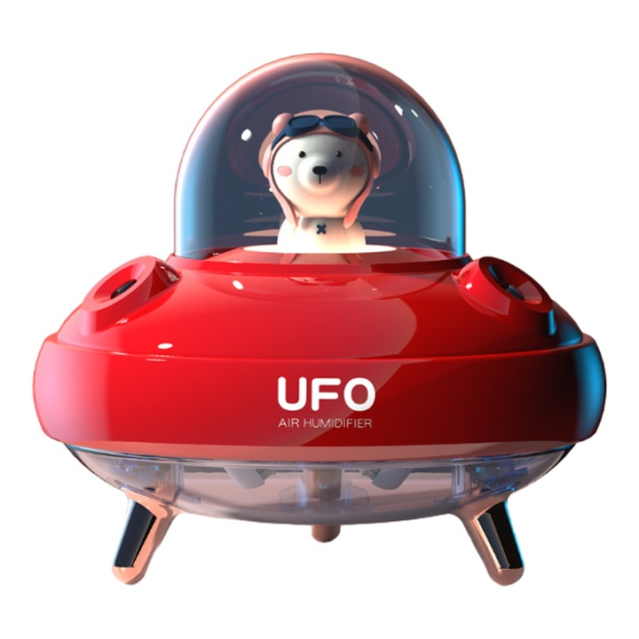 Hordozható párásító, 400ml, 8 óra automatikus kikapcsolás, 145x145x130mm, piros