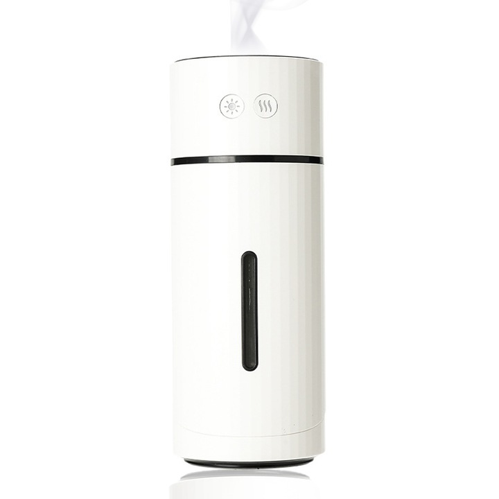 Hordozható párásító, 260 ml-es tartály, USB tápegység, 7 szín, 72x72x185mm, fehér