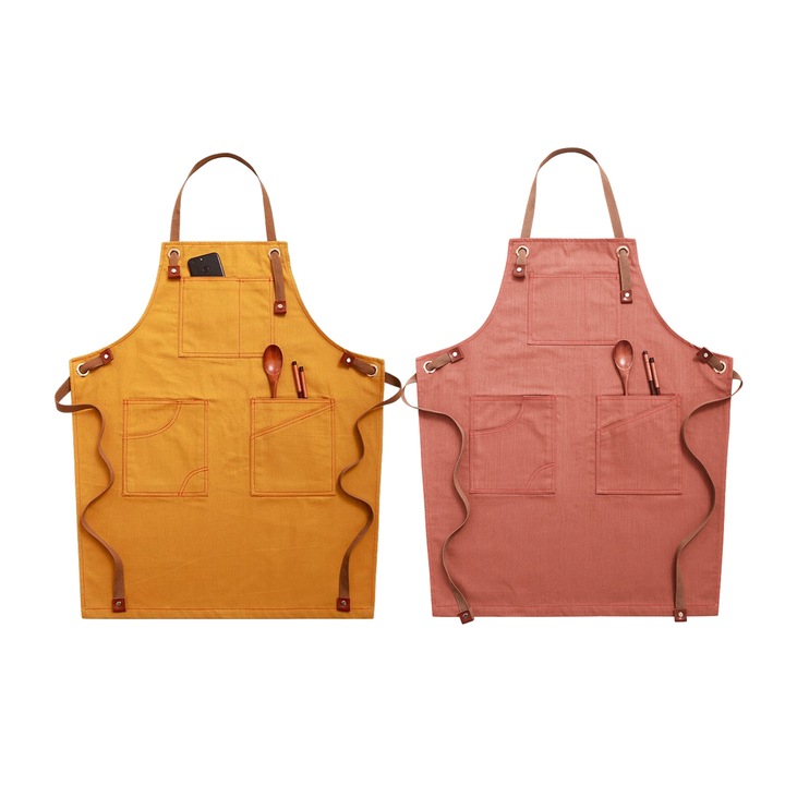 Set 2 sorturi de bucatarie, din panza, impermeabile, ajustabile, 75x60cm