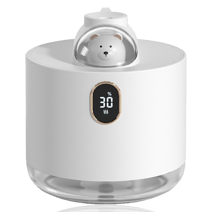 Ultrahangos párásító, medve modell, 500 ml, hideg köd, automatikus kikapcsolás, fehér