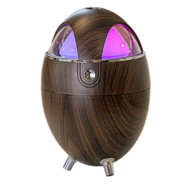 Umidificator portabil, 350ml, 100x100x150mm, cu lumini colorate, doua moduri pulverizare, maro inchis