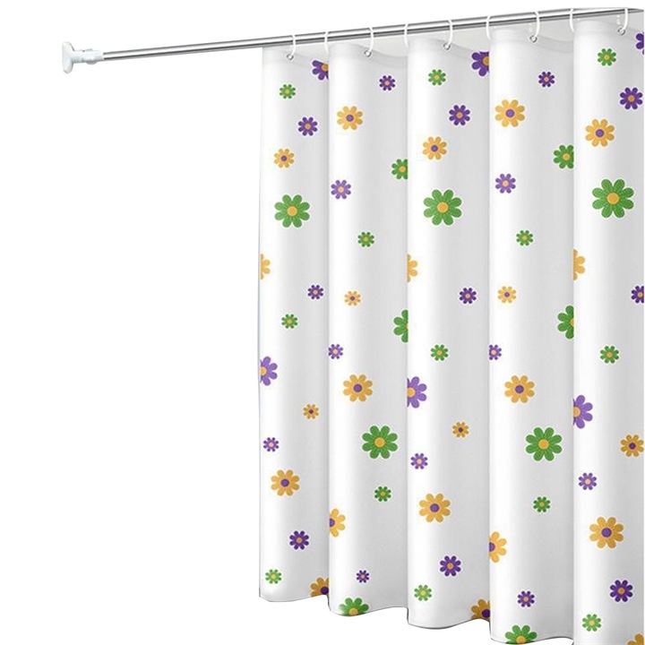 Perdea de dus, 150x180cm, impermeabila, semi-transparenta, design floral, multicolor