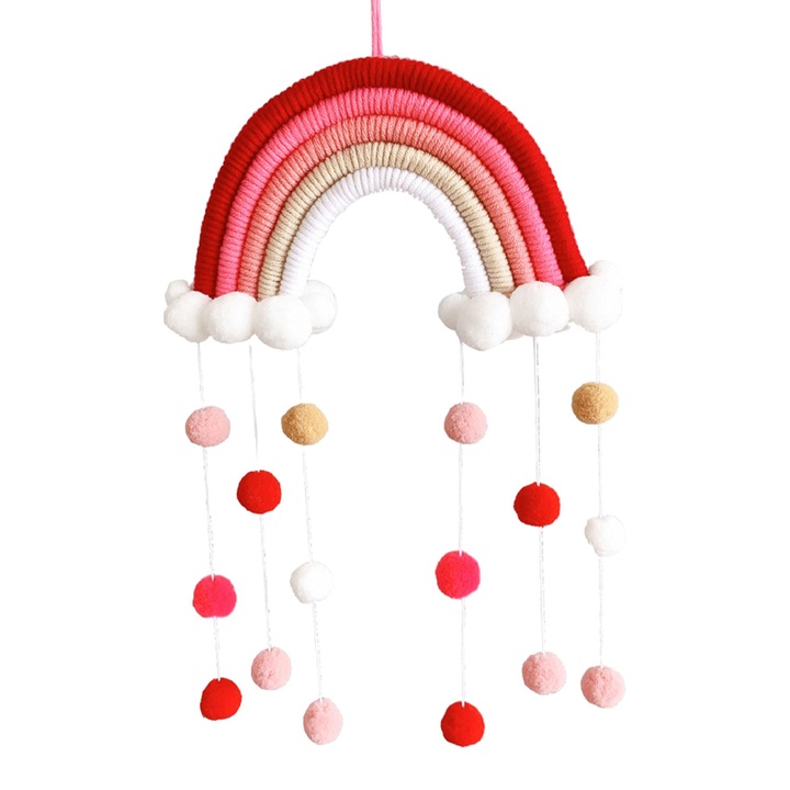 Függő szivárványos kiságyas játék, pamut zsinóros, tarka