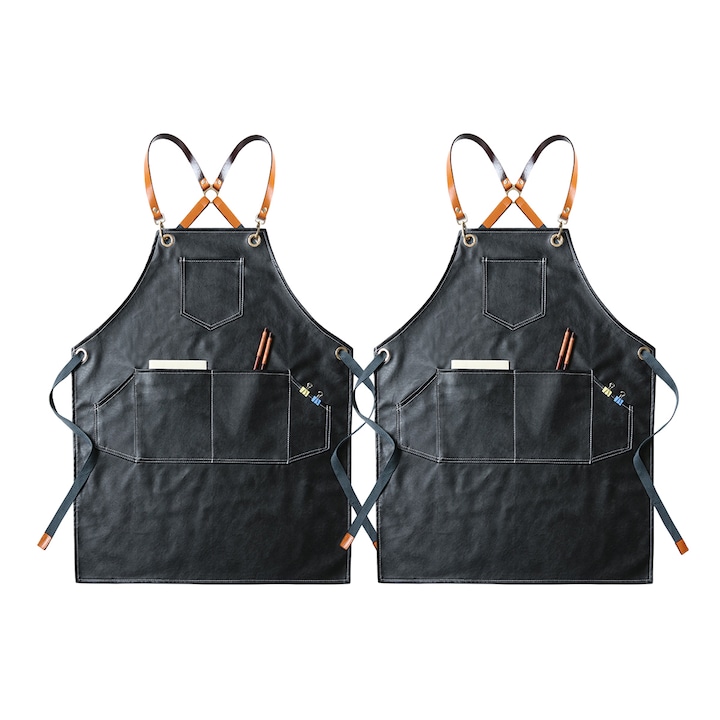 Set sorturi bucatarie si gratar, piele PU, impermeabile, 75x60cm, negru si maro, 2 bucati