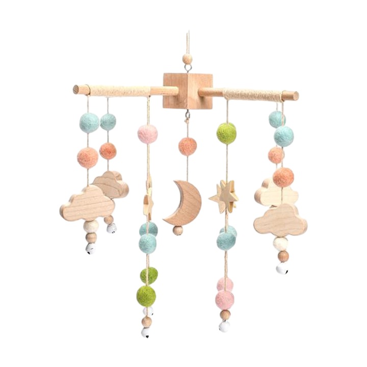 Kiságyforgó, QttvbTna, bambusz és filcszövet, sokszínű, 55x23cm