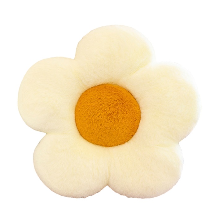 Perna decorativa, pufoasa, in forma de floare, plus, crem/galben, 35x35cm