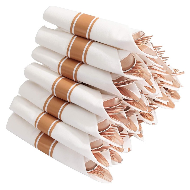 Set tacamuri cu servetele, plastic, roz auriu, 20cm