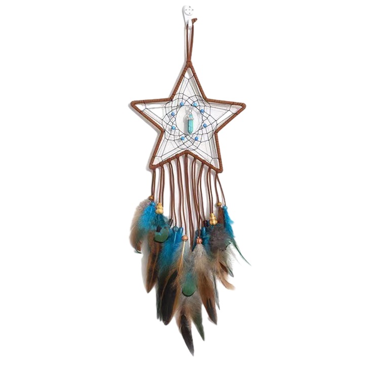 Декоративен ловец на сънища, Бохемия Луна Звезда Слънце, 18x60см, многоцветен