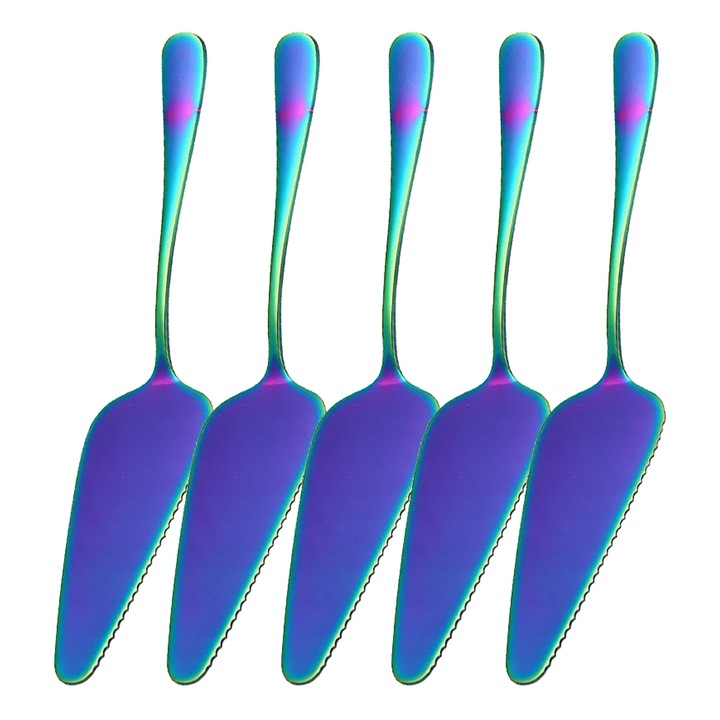 Set 5 polonice pentru tort, otel inoxidabil, culori iluzorii, 22.5x4.5cm