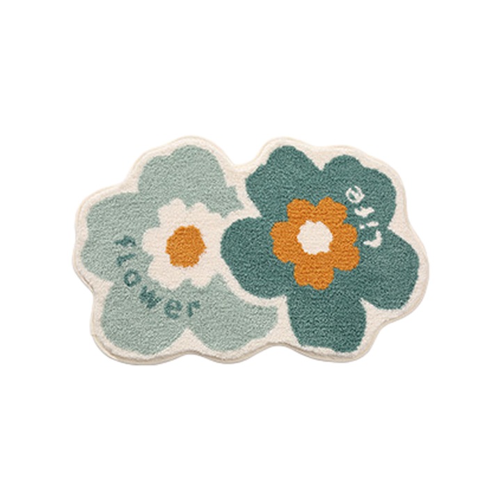 Csúszásmentes fürdőszobai szőnyeg, mikroszálas, 45x65cm, virágmintás