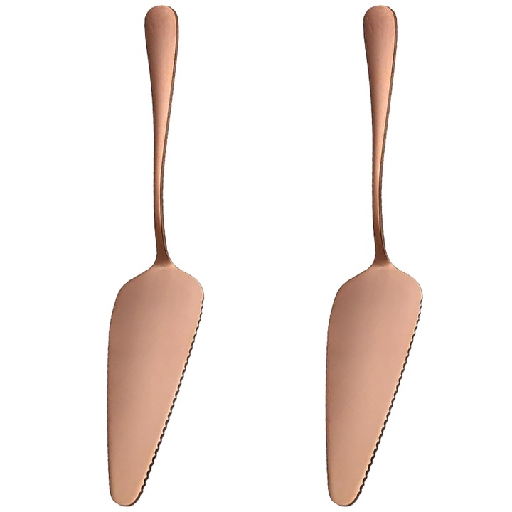 Set 2 polonice pentru tort, inox, design triunghiular, aurie, 22.5x4.5cm