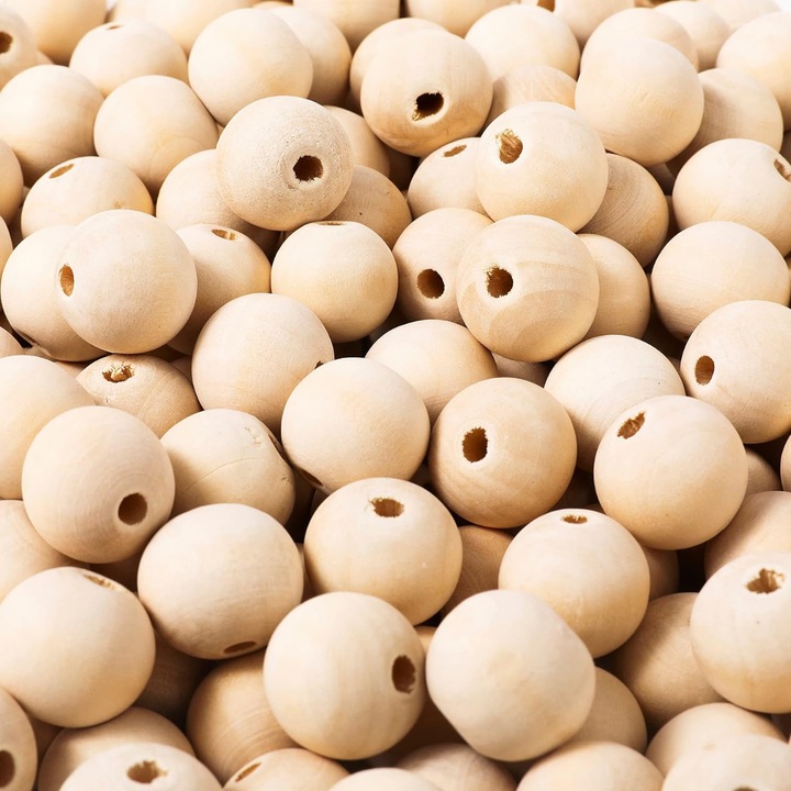Set de artizanat, Margele din lemn, natur, 20mm, 100buc
