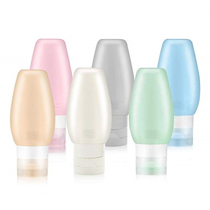 Set 6 Sticle Reutilizabile pentru Calatorie, Silicon, multicolor, 60ml/90ml
