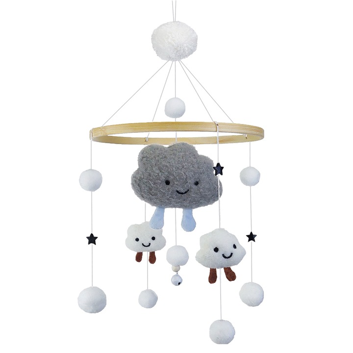 Gyerekágyas körhinta, QttvbTna, felhő modell, fa keret, 30x50cm, fehér/szürke