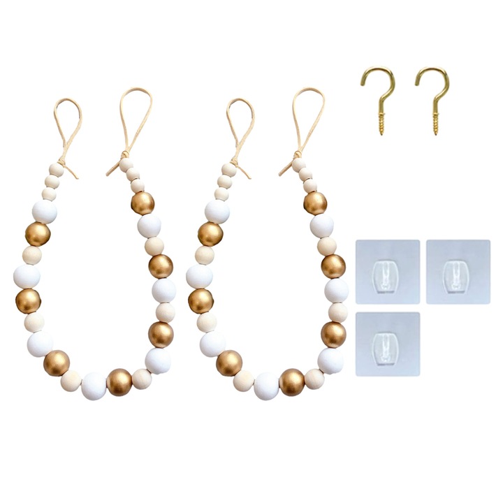 Комплект 2бр Дървени Връзки за Завеси, Многоцветни, 52см