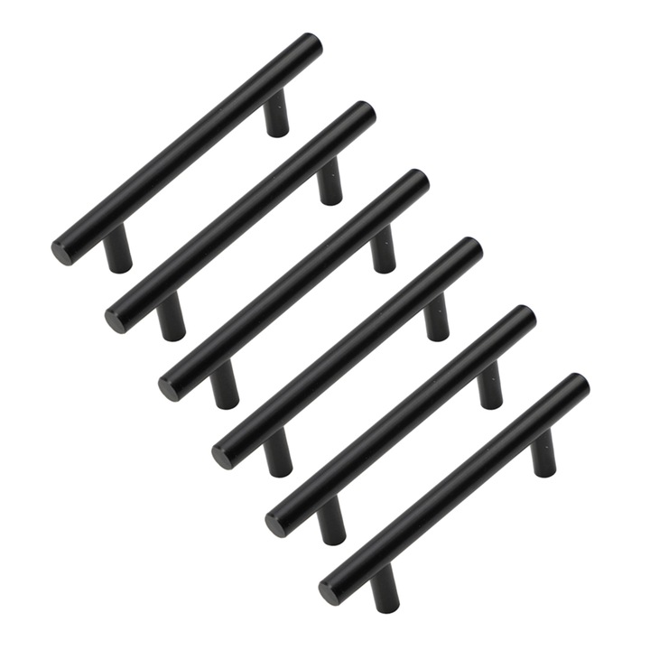 Set 6 Manere pentru Mobila, Inox, Negru Mat, 76x127mm