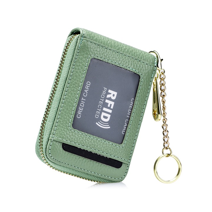 Portofel carduri QttvbTna, piele artificiala, impermeabil, verde