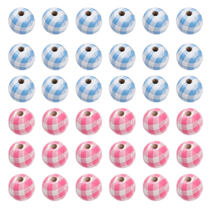 Set de artizanat, Margele din lemn in carouri, multicolor, 16mm, 50pcs